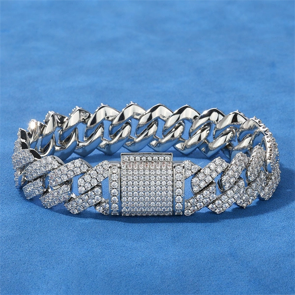 14mm Diamond-Cut Cuban Link Bracelet for Men with Micro Paved Zircon Stones – Trendy Hip Hop Style