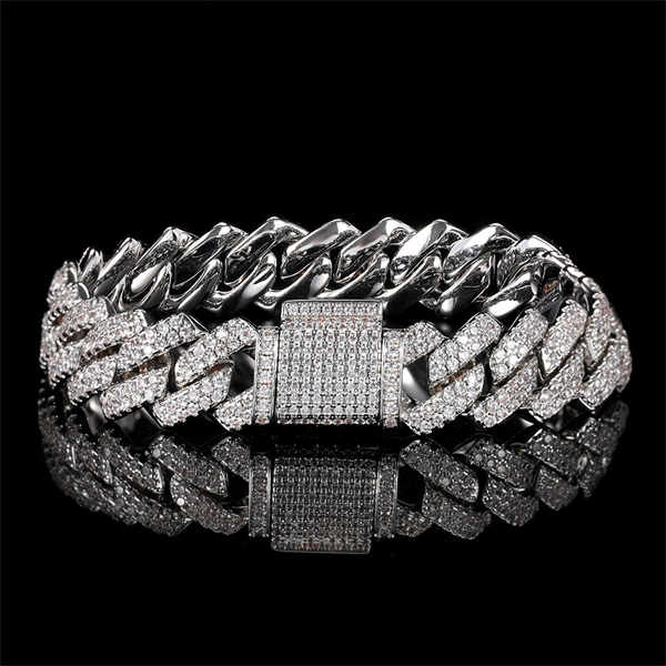 14mm Diamond-Cut Cuban Link Bracelet for Men with Micro Paved Zircon Stones – Trendy Hip Hop Style