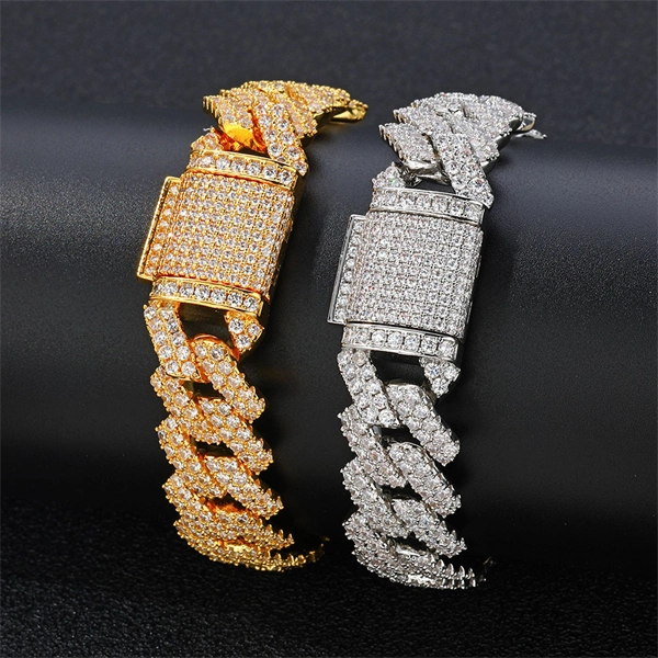 14mm Diamond-Cut Cuban Link Bracelet for Men with Micro Paved Zircon Stones – Trendy Hip Hop Style