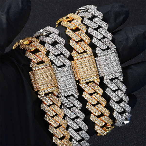 14mm Diamond-Cut Cuban Link Bracelet for Men with Micro Paved Zircon Stones – Trendy Hip Hop Style