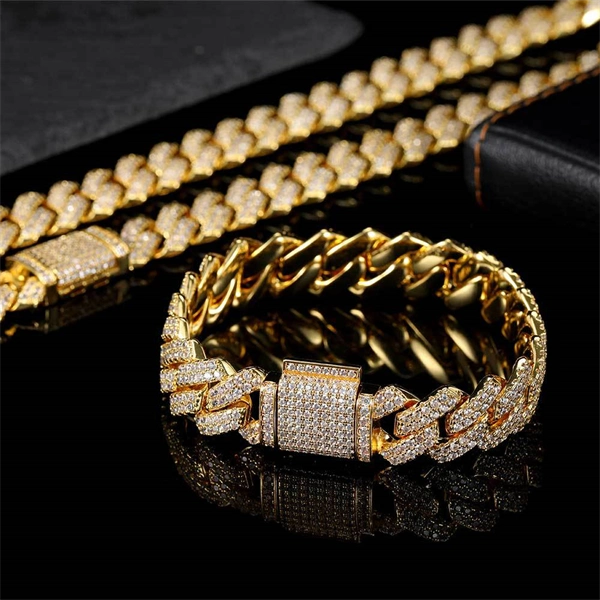 14mm Diamond-Cut Cuban Link Bracelet for Men with Micro Paved Zircon Stones – Trendy Hip Hop Style