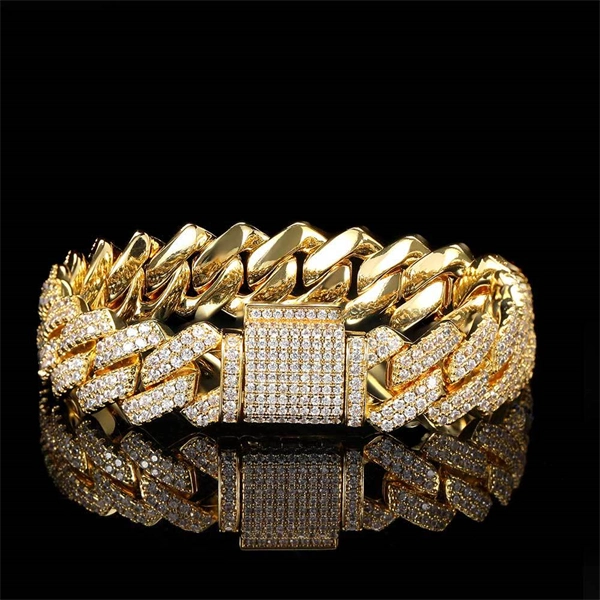 14mm Diamond-Cut Cuban Link Bracelet for Men with Micro Paved Zircon Stones – Trendy Hip Hop Style