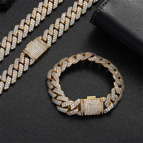 15mm Double Row CZ Diamond-Cut Cuban Chain – Bold Hip Hop Necklace or Bracelet for Men