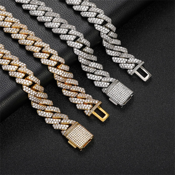 15mm Double Row CZ Diamond-Cut Cuban Chain – Bold Hip Hop Necklace or Bracelet for Men