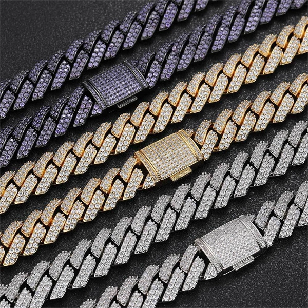 15mm Double Row CZ Diamond-Cut Cuban Chain – Bold Hip Hop Necklace or Bracelet for Men