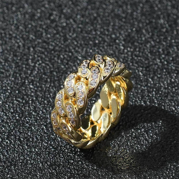 8mm Single Row Zircon Cuban Ring – Trendy 18K Gold Hip Hop Men’s Ring