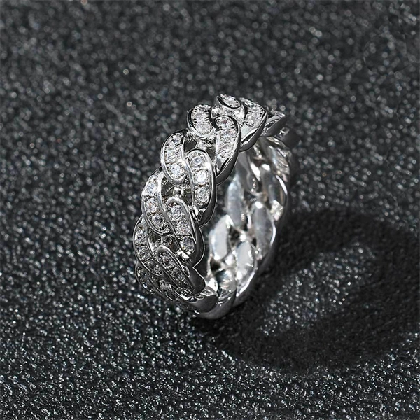 8mm Single Row Zircon Cuban Ring – Trendy 18K Gold Hip Hop Men’s Ring