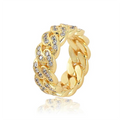 8mm Single Row Zircon Cuban Ring – Trendy 18K Gold Hip Hop Men’s Ring