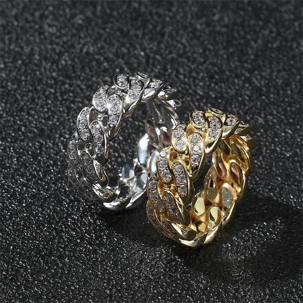 8mm Single Row Zircon Cuban Ring – Trendy 18K Gold Hip Hop Men’s Ring