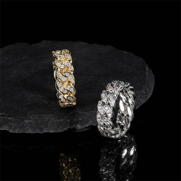 8mm Single Row Zircon Cuban Ring – Trendy 18K Gold Hip Hop Men’s Ring