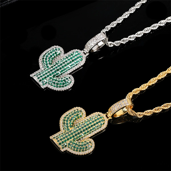 Iced Out Cactus Pendant Necklace – Solid Hip-Hop Jewelry for Men