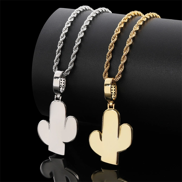 Iced Out Cactus Pendant Necklace – Solid Hip-Hop Jewelry for Men