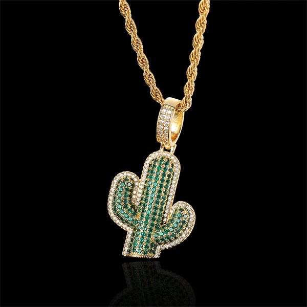 Iced Out Cactus Pendant Necklace – Solid Hip-Hop Jewelry for Men