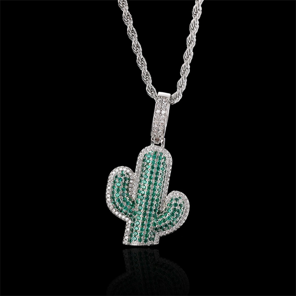 Iced Out Cactus Pendant Necklace – Solid Hip-Hop Jewelry for Men