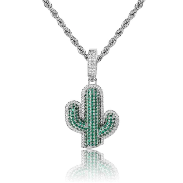 Iced Out Cactus Pendant Necklace – Solid Hip-Hop Jewelry for Men