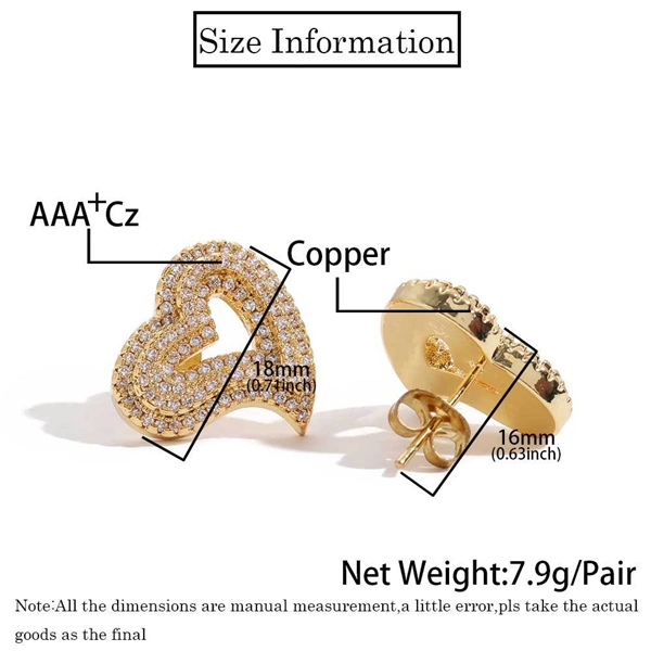 Iced Out Hollow Heart Stud Earrings – Statement CZ Hip Hop Jewelry for Women