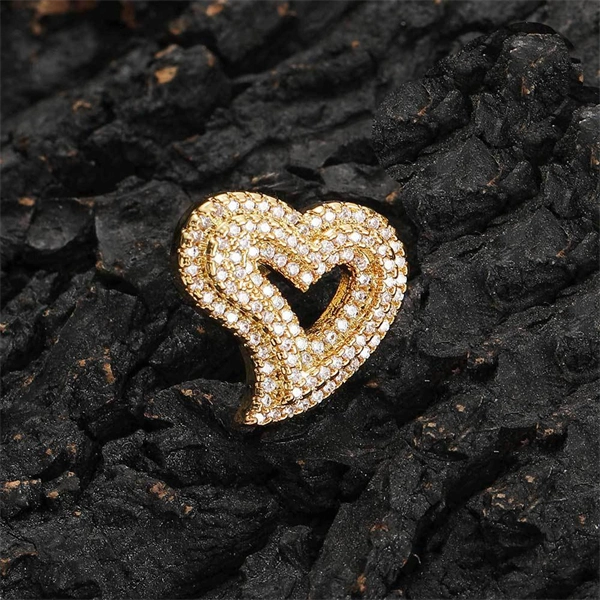 Iced Out Hollow Heart Stud Earrings – Statement CZ Hip Hop Jewelry for Women
