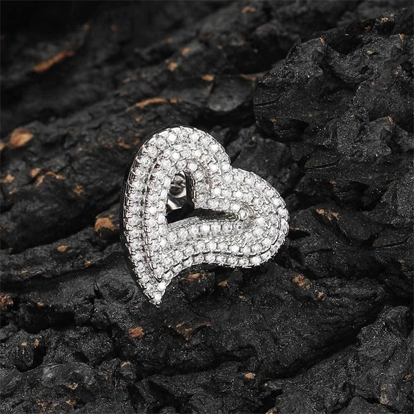 Iced Out Hollow Heart Stud Earrings – Statement CZ Hip Hop Jewelry for Women
