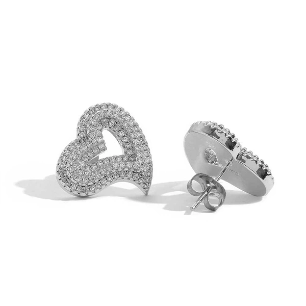 Iced Out Hollow Heart Stud Earrings – Statement CZ Hip Hop Jewelry for Women