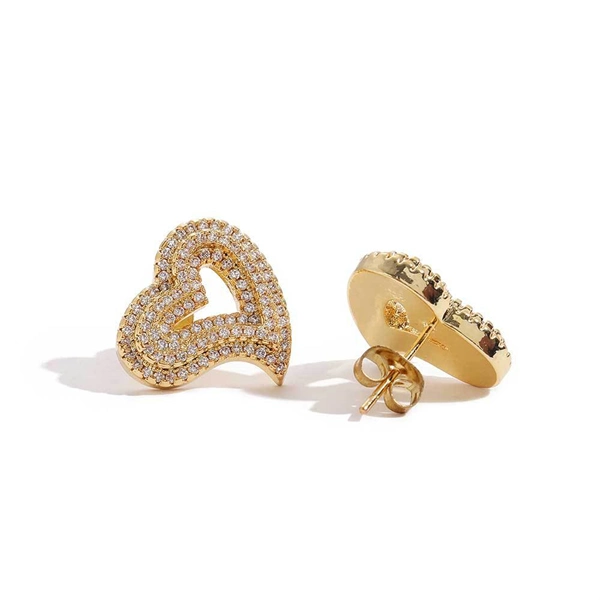 Iced Out Hollow Heart Stud Earrings – Statement CZ Hip Hop Jewelry for Women