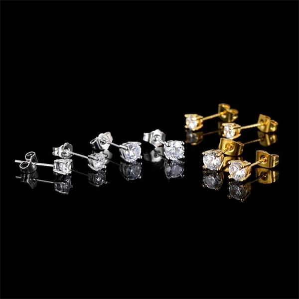 Iced Out Round CZ Stud Earrings – 4-Prong Hip Hop Style with S925 Silver Posts for Men & Women