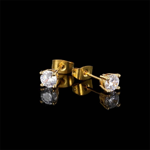 Iced Out Round CZ Stud Earrings – 4-Prong Hip Hop Style with S925 Silver Posts for Men & Women