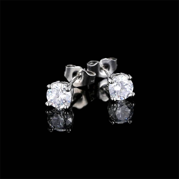 Iced Out Round CZ Stud Earrings – 4-Prong Hip Hop Style with S925 Silver Posts for Men & Women