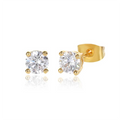Iced Out Round CZ Stud Earrings – 4-Prong Hip Hop Style with S925 Silver Posts for Men & Women