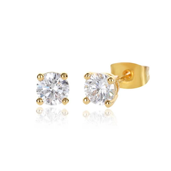Iced Out Round CZ Stud Earrings – 4-Prong Hip Hop Style with S925 Silver Posts for Men & Women