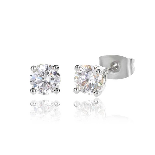Iced Out Round CZ Stud Earrings – 4-Prong Hip Hop Style with S925 Silver Posts for Men & Women