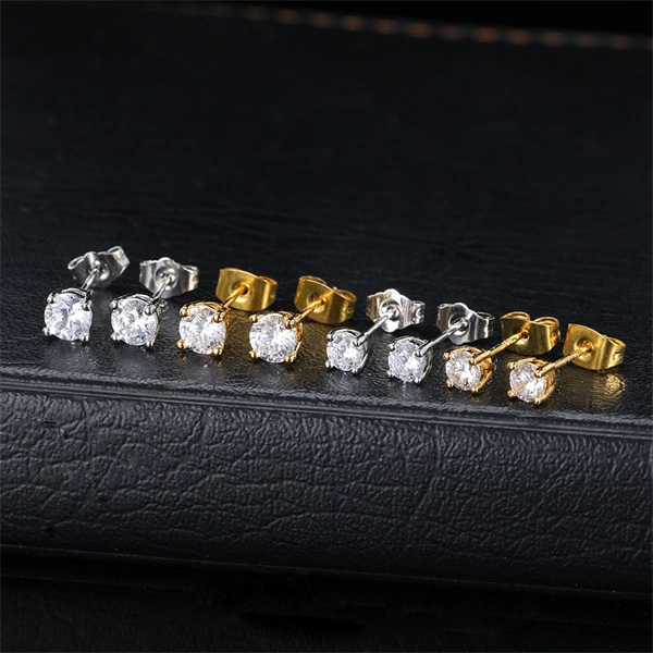 Iced Out Round CZ Stud Earrings – 4-Prong Hip Hop Style with S925 Silver Posts for Men & Women