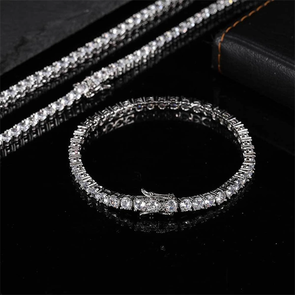 Iced Out Tennis Chain Necklace & Bracelet – Bold Hip-Hop Style for Men