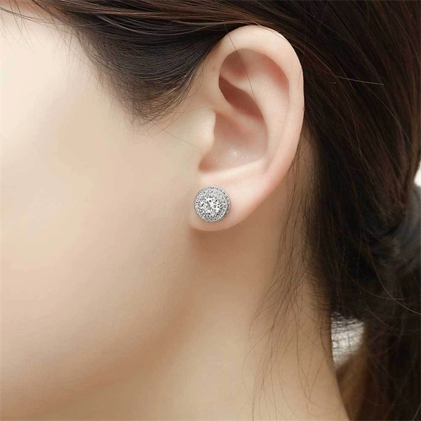 Round Zircon Paved Hip Hop Stud Earrings – 925 Silver Post, High-End & Unique Accessory