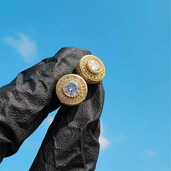 Round Zircon Paved Hip Hop Stud Earrings – 925 Silver Post, High-End & Unique Accessory