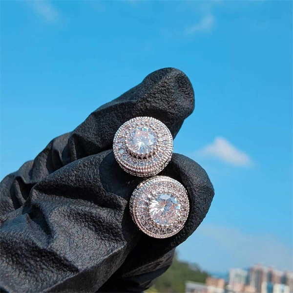 Round Zircon Paved Hip Hop Stud Earrings – 925 Silver Post, High-End & Unique Accessory