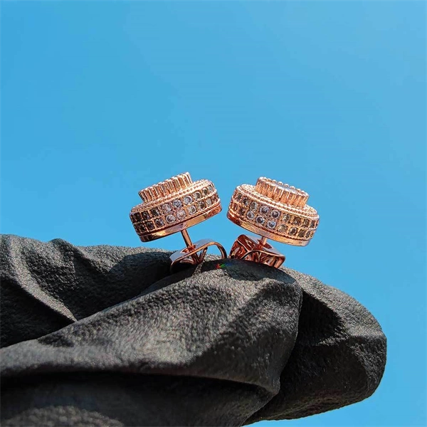 Round Zircon Paved Hip Hop Stud Earrings – 925 Silver Post, High-End & Unique Accessory