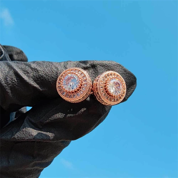 Round Zircon Paved Hip Hop Stud Earrings – 925 Silver Post, High-End & Unique Accessory