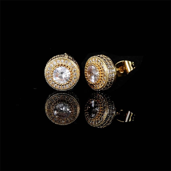 Round Zircon Paved Hip Hop Stud Earrings – 925 Silver Post, High-End & Unique Accessory