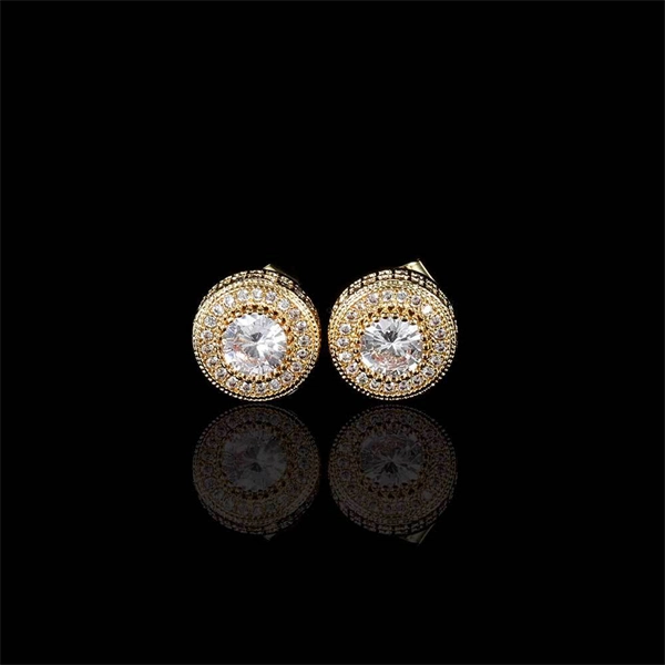Round Zircon Paved Hip Hop Stud Earrings – 925 Silver Post, High-End & Unique Accessory