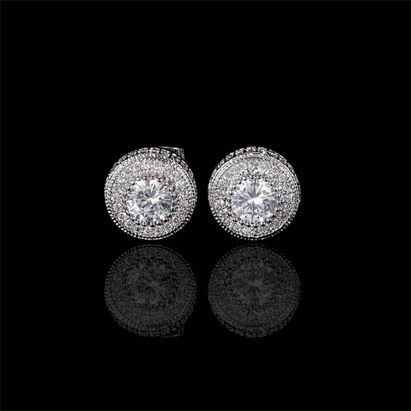 Round Zircon Paved Hip Hop Stud Earrings – 925 Silver Post, High-End & Unique Accessory