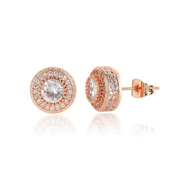 Round Zircon Paved Hip Hop Stud Earrings – 925 Silver Post, High-End & Unique Accessory