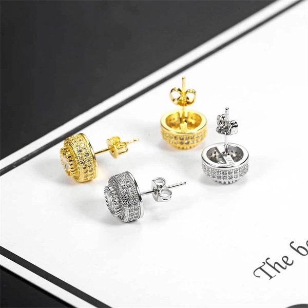 Round Zircon Paved Hip Hop Stud Earrings – 925 Silver Post, High-End & Unique Accessory