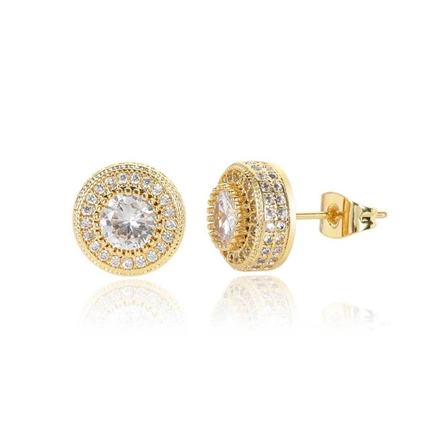 Round Zircon Paved Hip Hop Stud Earrings – 925 Silver Post, High-End & Unique Accessory