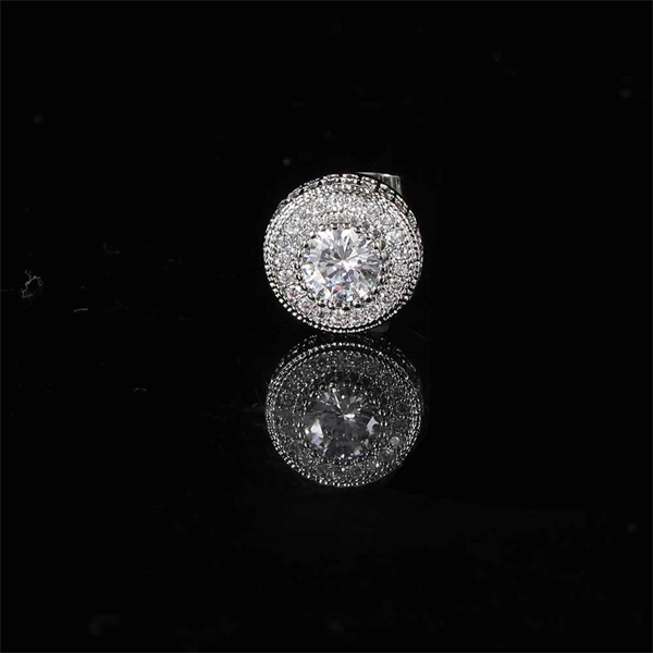 Round Zircon Paved Hip Hop Stud Earrings – 925 Silver Post, High-End & Unique Accessory