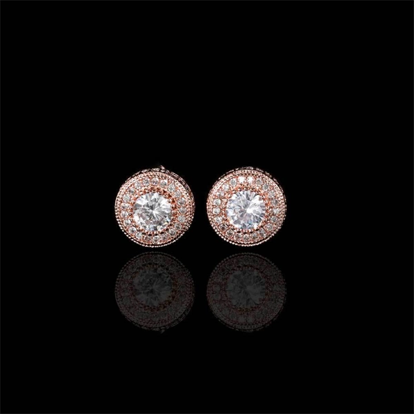 Round Zircon Paved Hip Hop Stud Earrings – 925 Silver Post, High-End & Unique Accessory