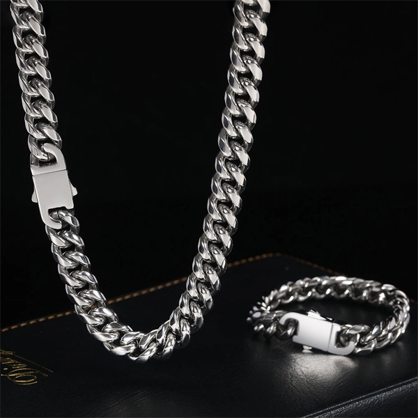 Stainless Steel Polished Cuban Chain Necklace or Bracelet – Bold Hip Hop Miami Style Jewelry