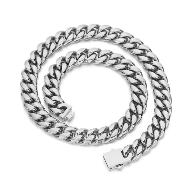 Stainless Steel Polished Cuban Chain Necklace or Bracelet – Bold Hip Hop Miami Style Jewelry