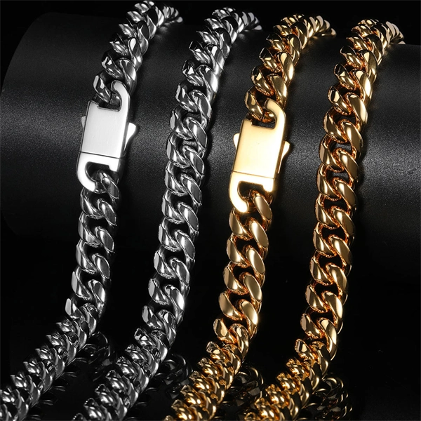 Stainless Steel Polished Cuban Chain Necklace or Bracelet – Bold Hip Hop Miami Style Jewelry