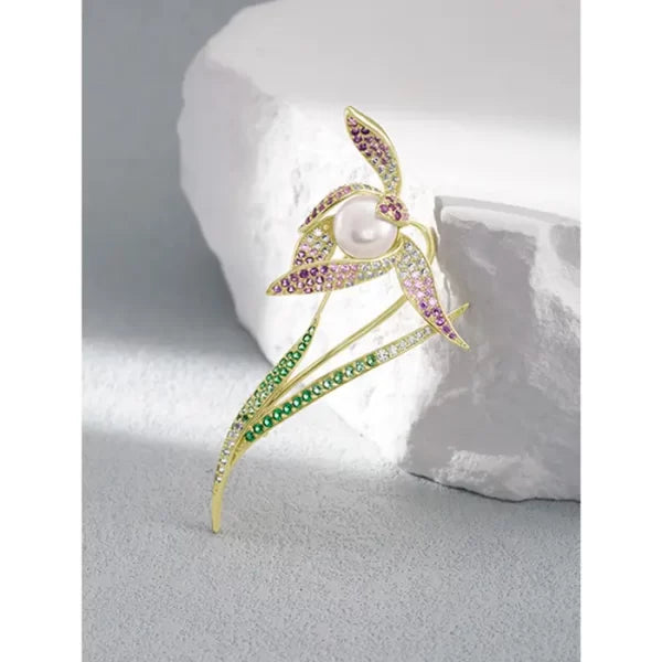Tulip Flower Brooch Female Fashion Simulated Pearl Rhinestone Brooch