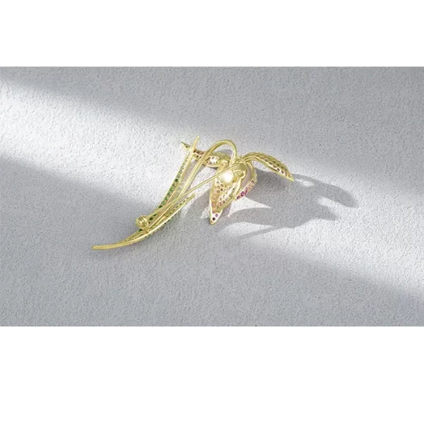 Tulip Flower Brooch Female Fashion Simulated Pearl Rhinestone Brooch